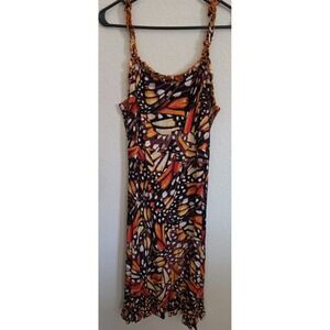 Sun Dress Lettuce Spag Strap & Neckline, Ruffle Hem Boho Festival Smocked Large